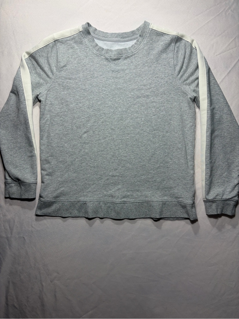 St. John's Bay Light Gray Crewneck Sweatshirt with White Sleeve Stripes